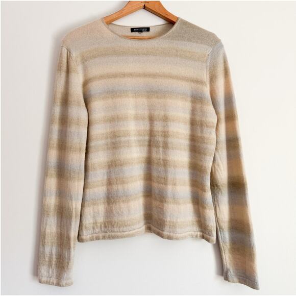 Anne Klein 100% Cashmere Sweater Stripe Normcore Quiet Luxury Old Money Womens - Picture 1 of 7